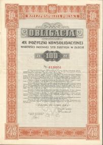 Obligacja Pożyczki Konsolidacyjnej 100 Złotych w Złocie 1936