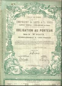4% Obligacja Miasta Paryża 1931 Zielona