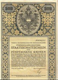 5,5 % C.K. Austriacka Pożyczka Wojenna 5000 Koron 16 IV 1916