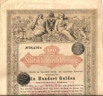 Obligacja C. K. Austrii 100 Złotych Waluty Austriackiej 1 VII 1868