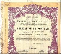 Obligacja Miasta Paryża 1000 Franków 1931
