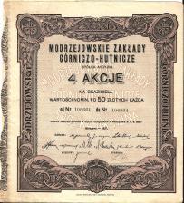 Modrzejowskie Zakłady Górniczo-Hutnicze - Sosnowiec 1927 4 akcje 200 zł