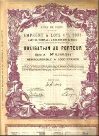 Obligacja Miasta Paryża 1931 Seria A