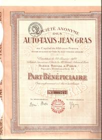 Taksówki Paryża - Auto Taxis Jean Gras 1924 udział w spółce