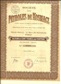 Kopalnie Ropy Naftowej Kosmacz 100 Franków 1924