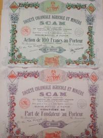 Zbiór 2 francuskich akcji kolonialnych SCAM 1938