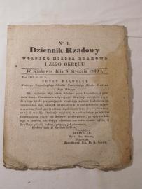 DZIENNIK RZĄDOWY Wolnego Miasta Krakowa i Jego Okręgu nr 1 8 I 1840
