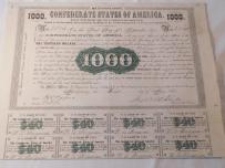 CONFEDERATE STATES OF AMERICA LOAN 1 V 1861 1000 DOLARÓW