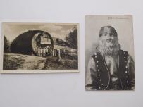 Zbiór 2 pocztówek kuriozalnych Jo-Jo człowiek pies i hotel beczka 1900-1950