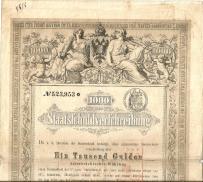 Obligacja C. K. Austrii 1000 Złotych Waluty Austriackiej 1 VII 1868